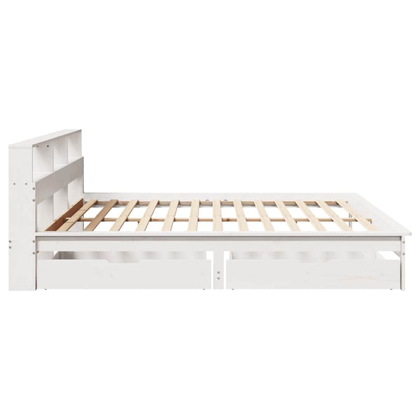 Massivholzbett Kiefer mit Regal 200x200 cm Weiß