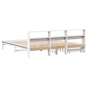 Massivholzbett Kiefer mit Regal 200x200 cm Weiß