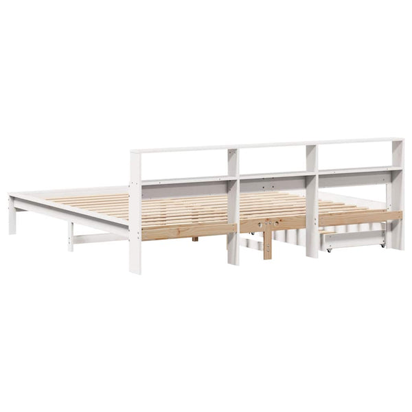 Massivholzbett Kiefer mit Regal 200x200 cm Weiß