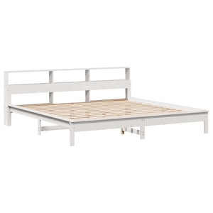 Massivholzbett Kiefer mit Regal 200x200 cm Weiß