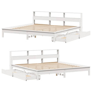 Massivholzbett Kiefer mit Regal 200x200 cm Weiß