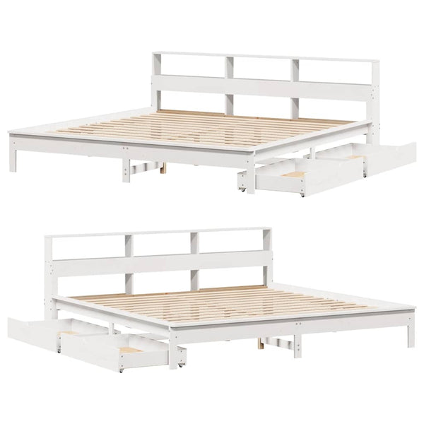 Massivholzbett Kiefer mit Regal 200x200 cm Weiß