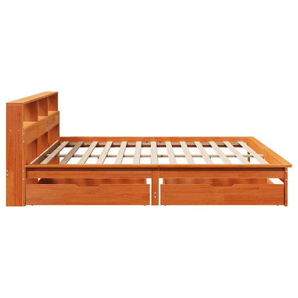 Massivholzbett 200x200 mit Regal Wachsbraun