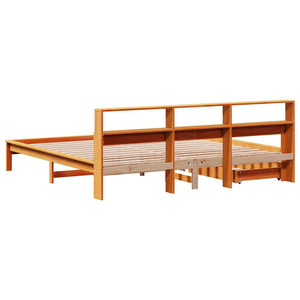 Massivholzbett 200x200 mit Regal Wachsbraun