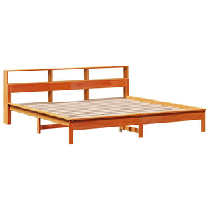 Massivholzbett 200x200 mit Regal Wachsbraun