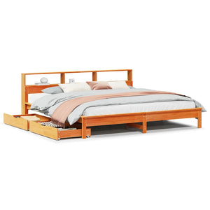 Massivholzbett 180x200 cm mit Regal Wachsbraun