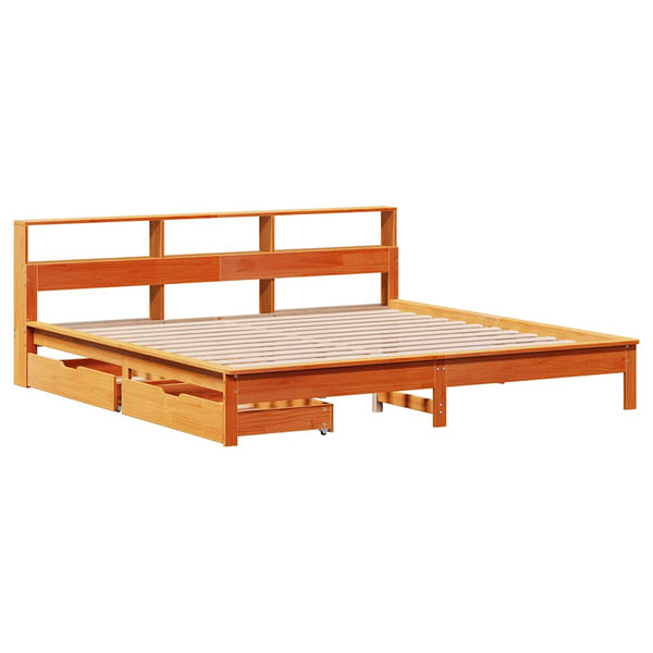 Massivholzbett 180x200 cm mit Regal Wachsbraun