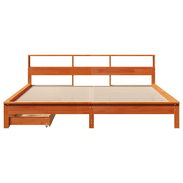 Massivholzbett 180x200 cm mit Regal Wachsbraun