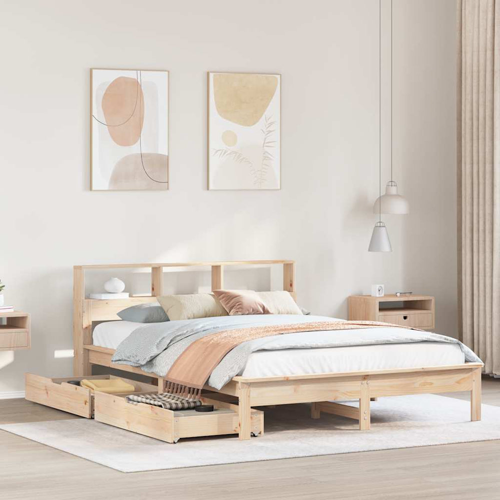 vidaXL Lit en pin massif avec étagère sans matelas 120x200 cm