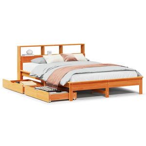 Massivholzbett 120x200 cm mit Regal, Wachsbraun