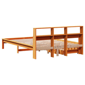 Massivholzbett 120x200 cm mit Regal, Wachsbraun