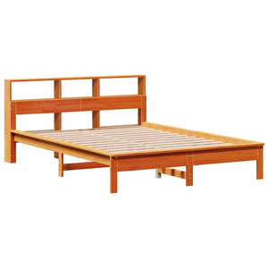 Massivholzbett 120x200 cm mit Regal, Wachsbraun