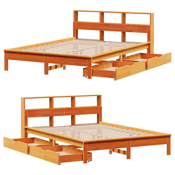 Massivholzbett 120x200 cm mit Regal, Wachsbraun