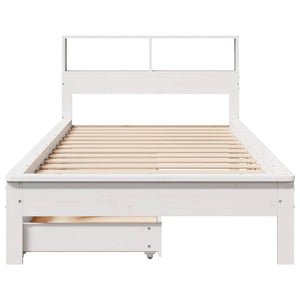 Massivholzbett mit Regal Weiß 100x200 cm