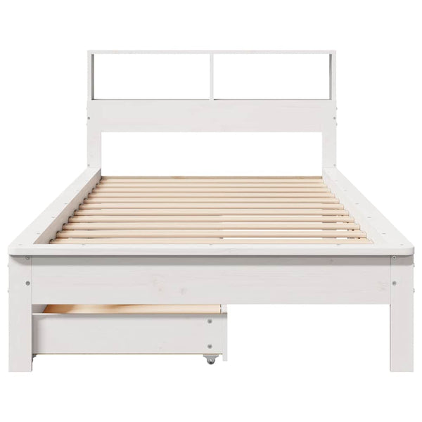 Massivholzbett mit Regal Weiß 100x200 cm