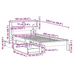Massivholzbett mit Regal 90x200 cm