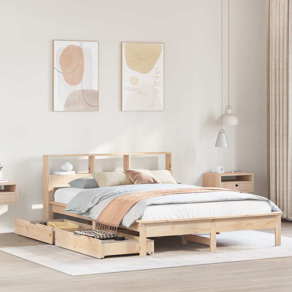 vidaXL Lit en bois massif avec étagère sans matelas 120x190 cm Pin