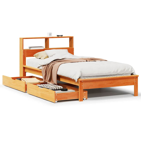 Massivholzbett mit Regal 90x190 cm