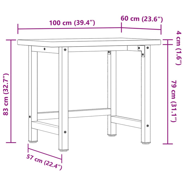 Werkbank Eiche Massivholz 100x60 cm