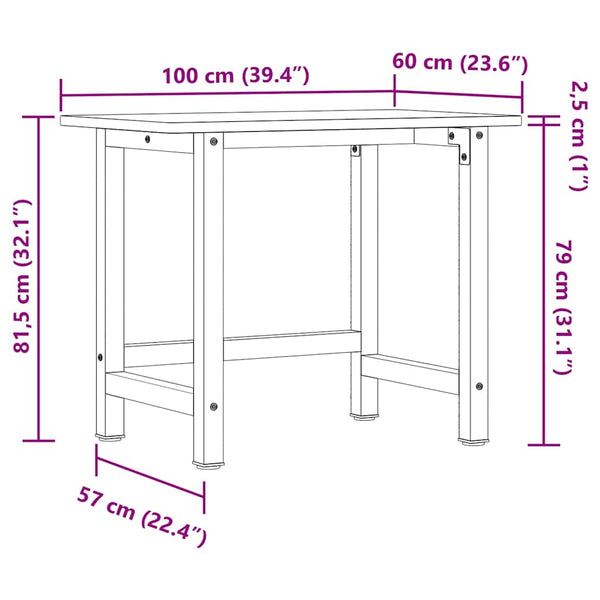 Werkbank Dunkelbraun Eiche Massivholz 100x60 cm