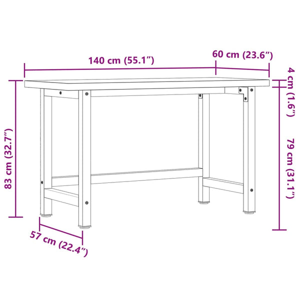 Werkbank Akazie Massivholz 140x60 cm