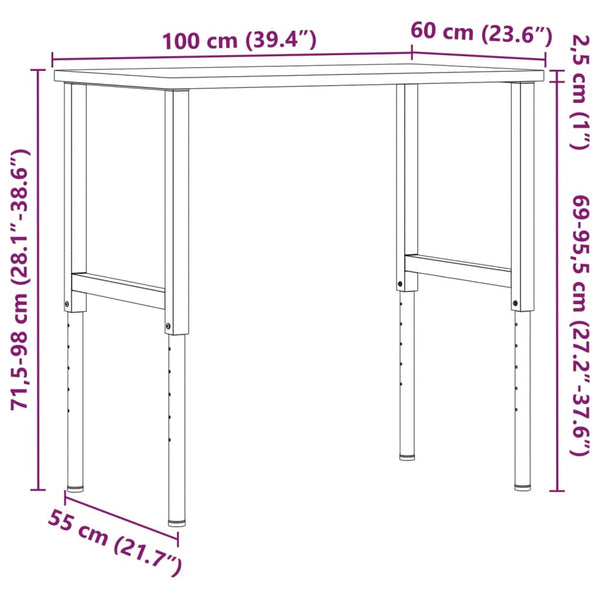 Werkbank Eiche hellbraun 100x60 cm