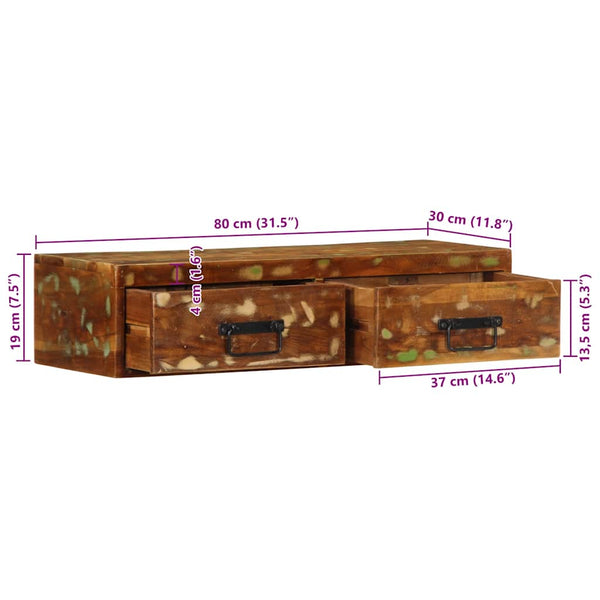 TV-Wandschrank 80 cm Altholz Massiv