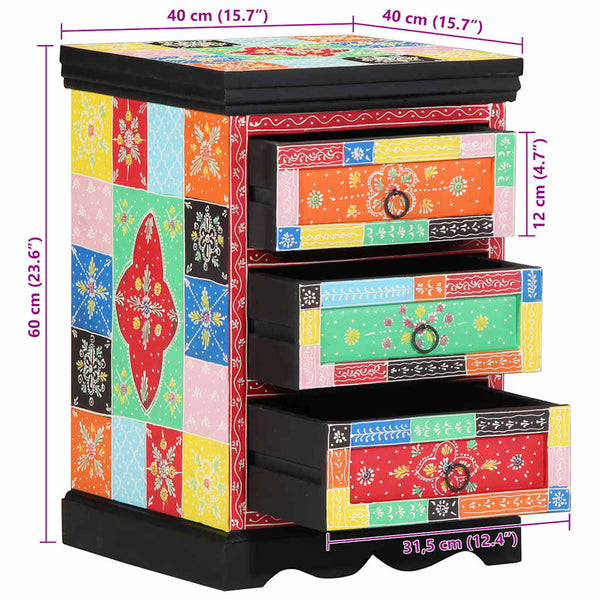 vidaXL Meuble à tiroirs multicolore 40 x 40 x 60 cm Bois de manguier massif