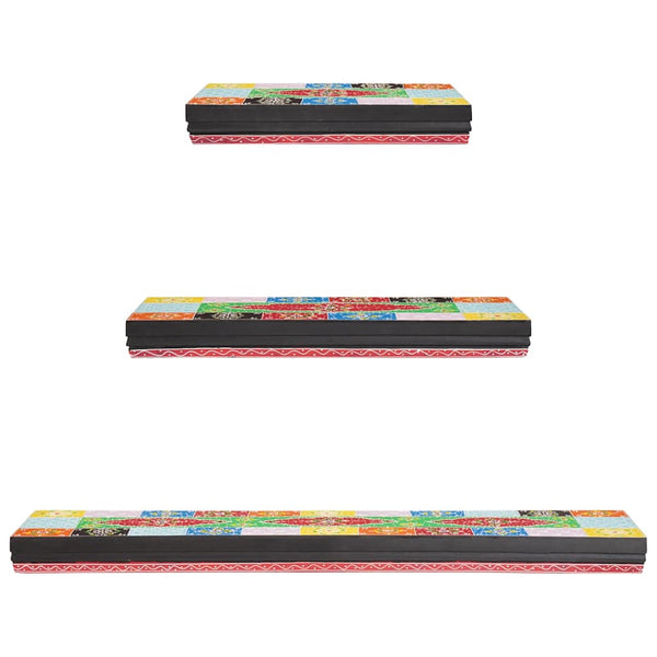 Mehrfarbige Wandregale, 3er-Set, Mango Massivholz