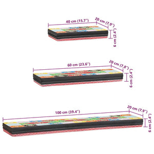Mehrfarbige Wandregale, 3er-Set, Mango Massivholz
