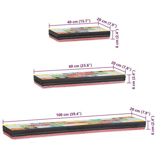 Mehrfarbige Wandregale, 3er-Set, Mango Massivholz