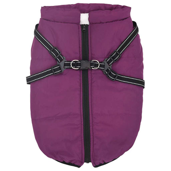 Wasserdichter Hundemantel mit Geschirr Lila L48
