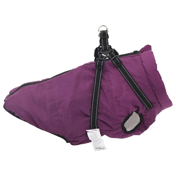 Wasserdichter Hundemantel mit Geschirr Lila L48