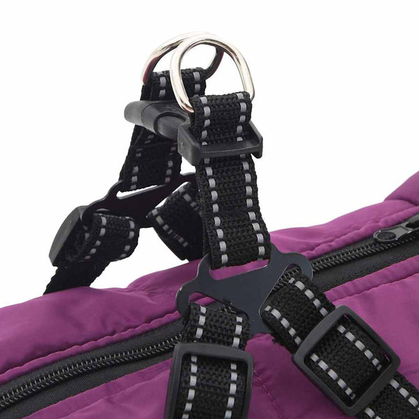 Wasserdichter Hundemantel mit Geschirr Lila L48