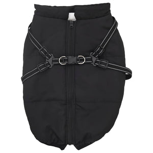 Wasserdichter Hundemantel mit Geschirr, reflektierend, Schwarz L48