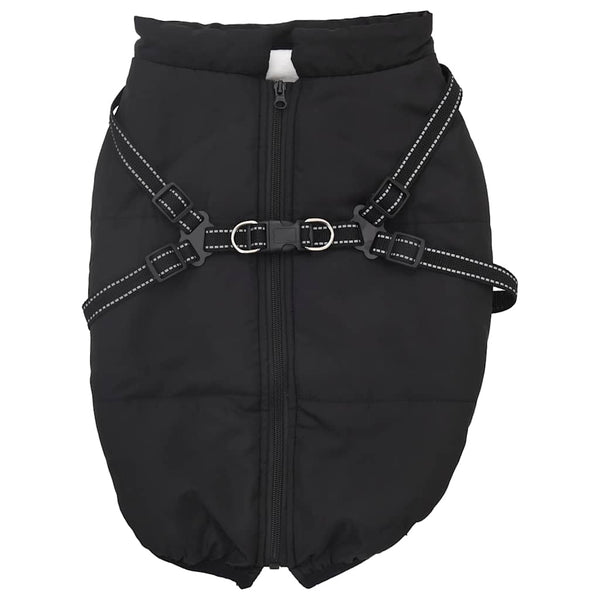 Wasserdichter Hundemantel mit Geschirr, reflektierend, Schwarz L48