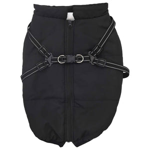 Wasserdichter Hundemantel mit Geschirr Schwarz L68