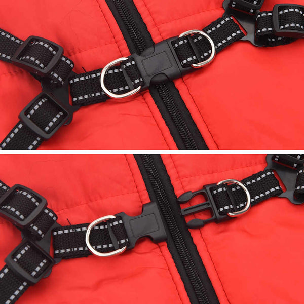 Wasserdichter Hundemantel mit Geschirr Rot L48