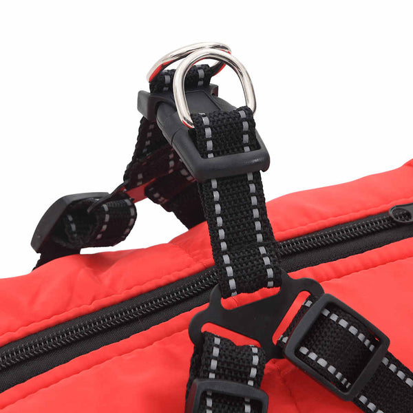 Wasserdichter Hundemantel mit Geschirr Rot L48