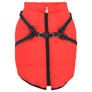 Wasserdichter Hundemantel mit Geschirr Rot L68