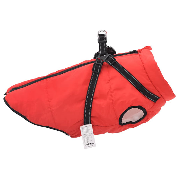 Wasserdichter Hundemantel mit Geschirr Rot L68