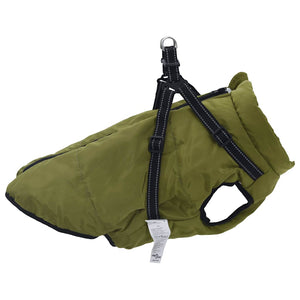Wasserdichter Hunde Mantel mit Geschirr, Armeegrün