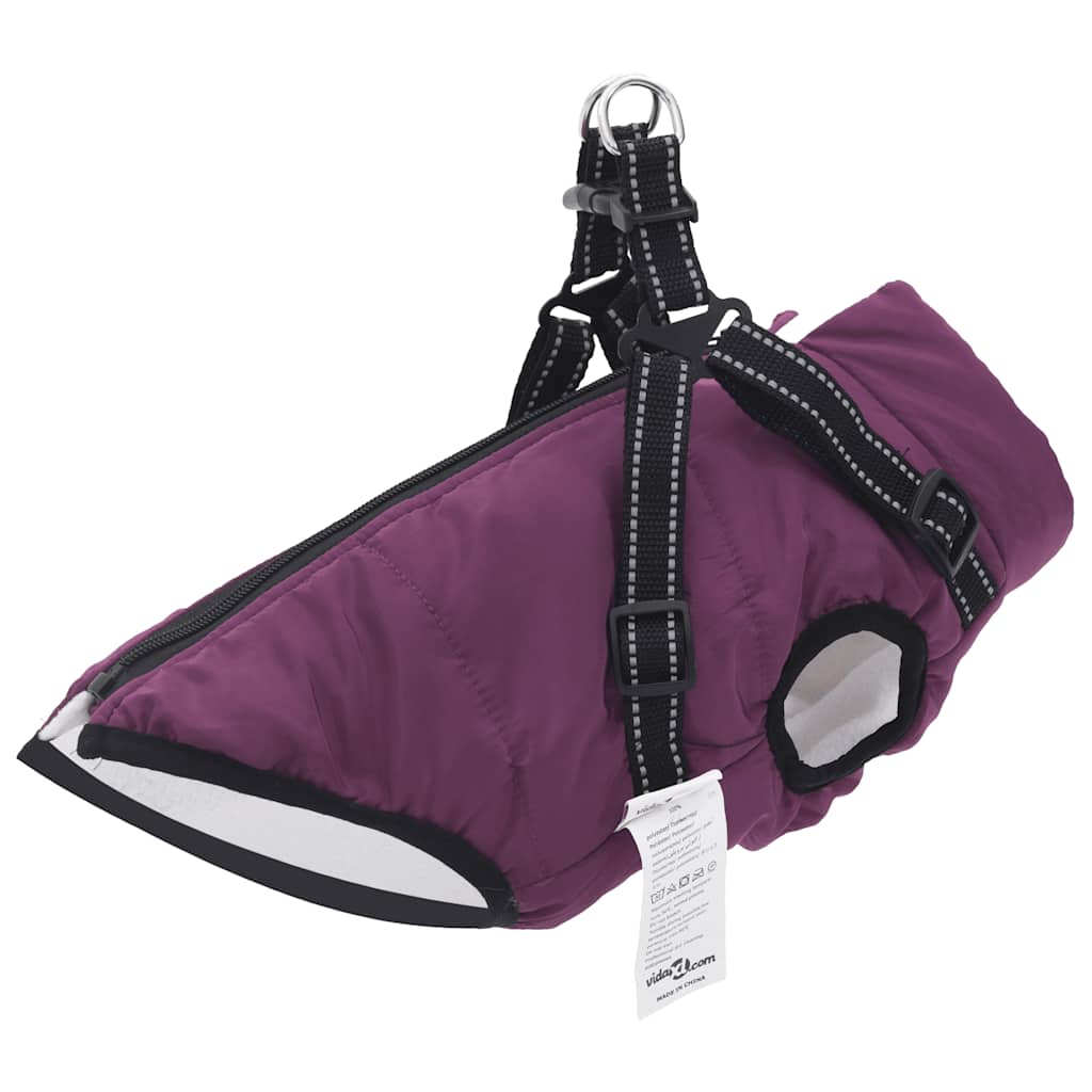 Wasserdichter Hundemantel mit Geschirr Lila L40