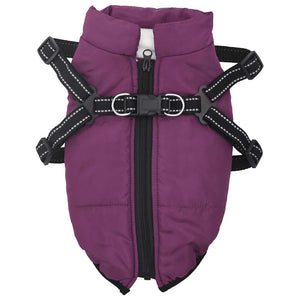 Wasserdichter Hundemantel mit Geschirr Lila L40