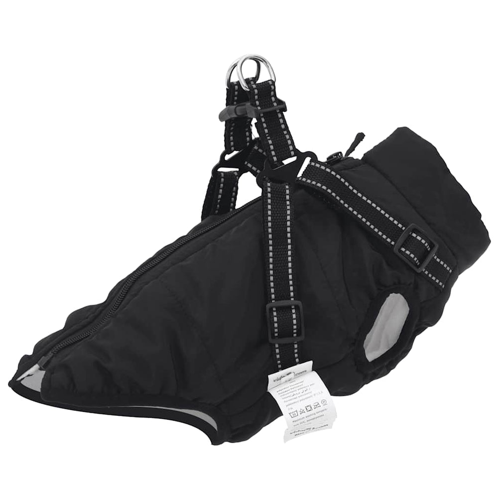 Wasserdichter Hundemantel mit Geschirr Schwarz L28