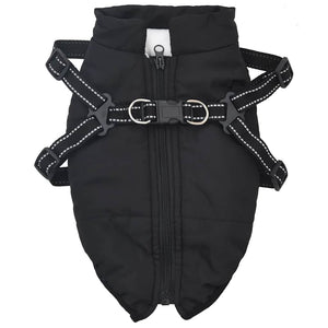 Wasserdichter Hundemantel mit Geschirr Schwarz L28