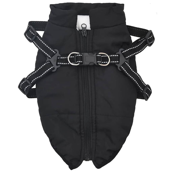 Wasserdichter Hundemantel mit Geschirr Schwarz L28
