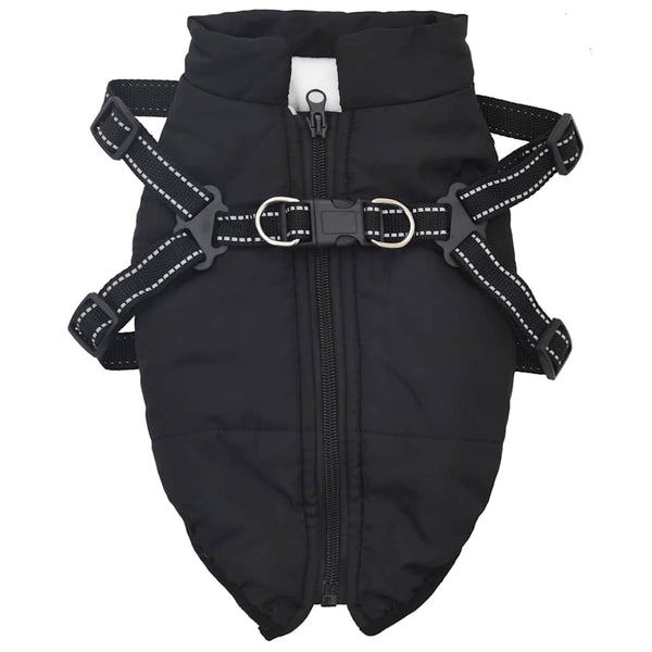Hundemantel mit Geschirr Wasserdicht Schwarz L32