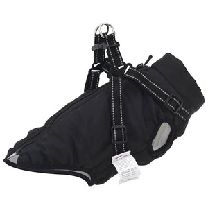 Wasserdichter Hundemantel mit Geschirr Schwarz L36