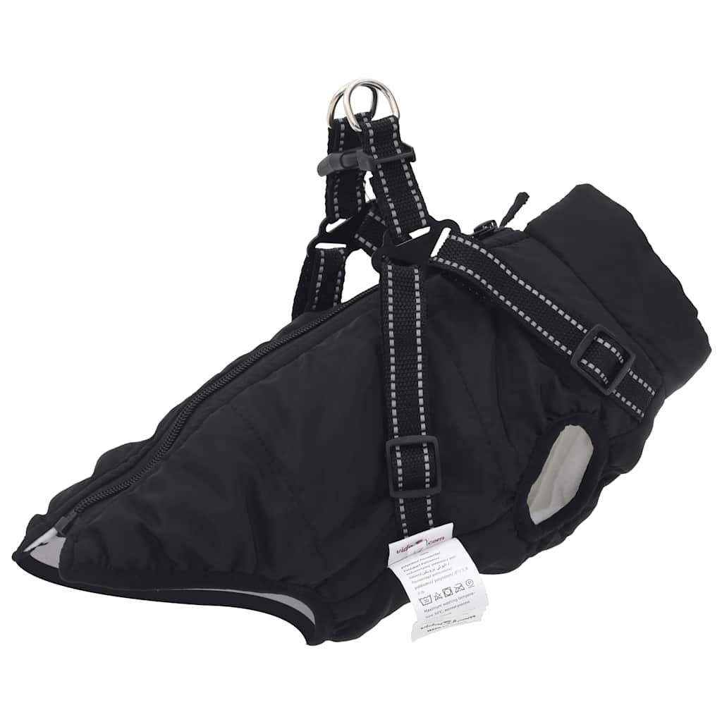 Wasserdichter Hundemantel mit Geschirr Schwarz L36